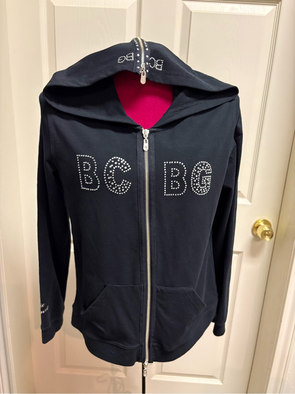 BCBGMaxAzria Black Rhinestone Zip-Up Hoodie